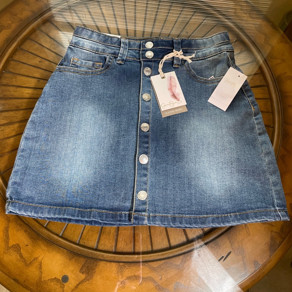 JESSICA SIMPSON NWT SIZE 12 BigGirls 7-16 "Rue” Button Front Stretch Denim Skirt